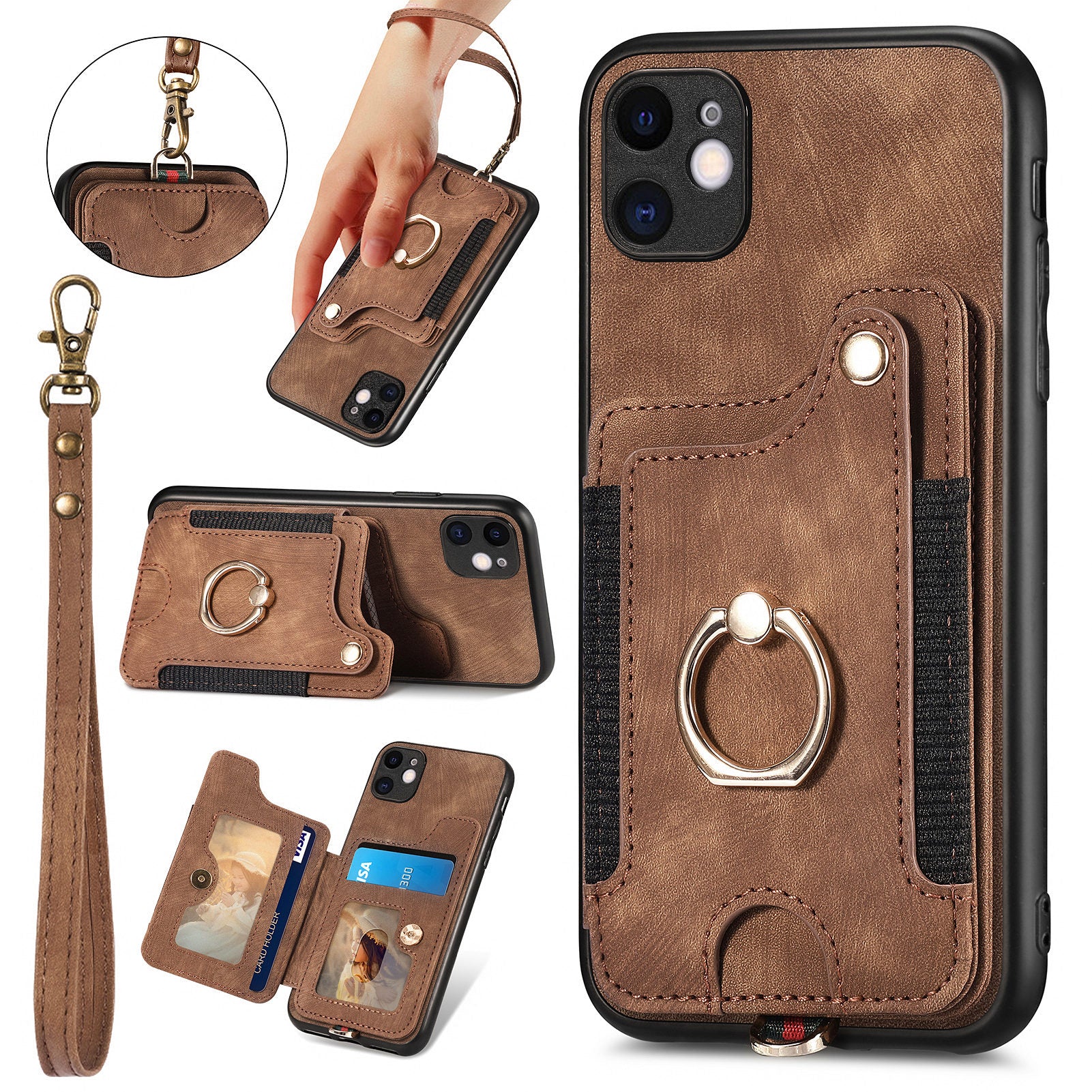 For iPhone 11 Card Holder RFID Blocking Phone Case PU Leather Coated PC+TPU Kickstand Cover For iPhone 11 Card Holder RFID Blocking Phone Case PU Leather Coated PC+TPU Kickstand Cover
